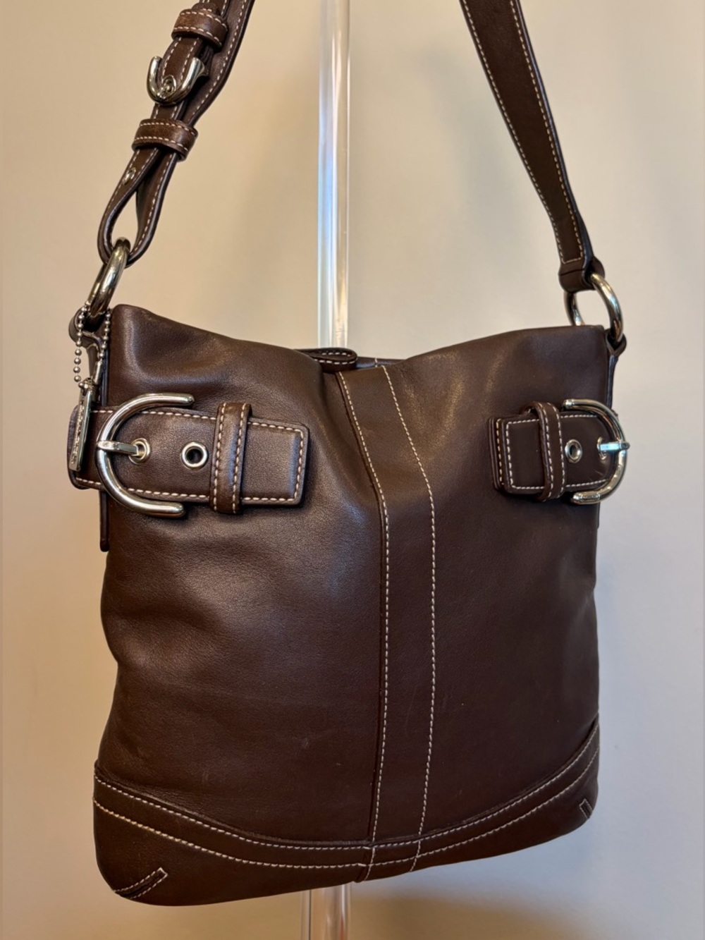 Vintage COACH Soho Slim Duffel Dark Brown Leather Shoulder Purse 1453 EUC - Picture 3 of 17